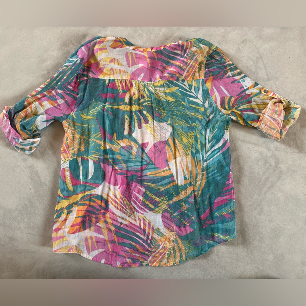Ruby Rd Tropical Print Button Front Blouse Pink T… - image 5